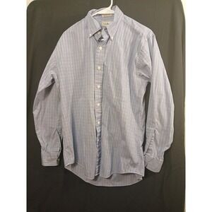 LL Bean Mens 15.5/33 Button Down Long Sleeve Stripes Blue White Shirt EUC